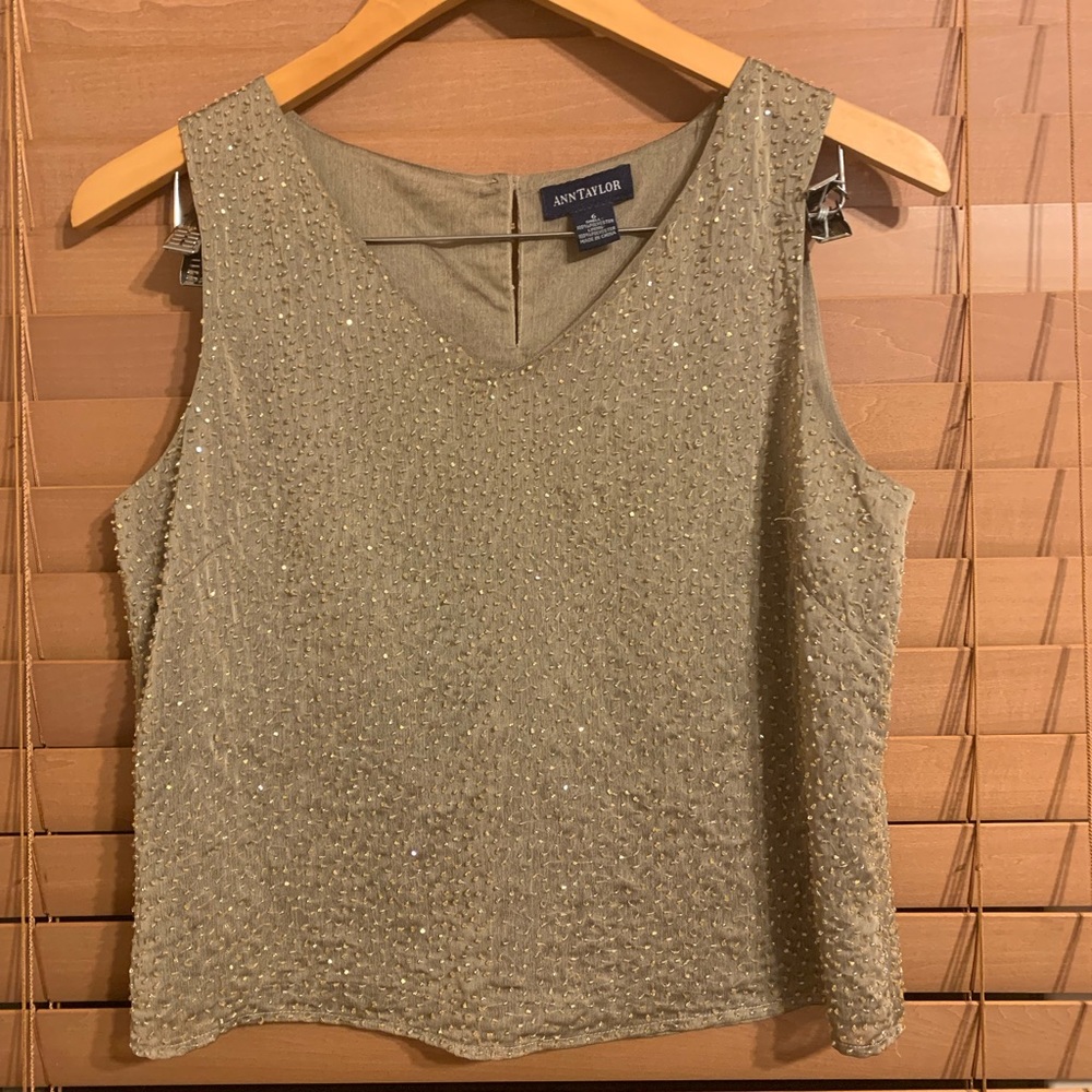 🔥Ann Taylor Beautiful, Taupe, Beaded tank Size 6
